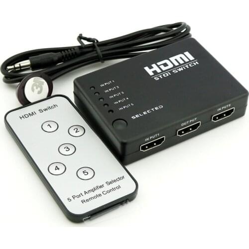 10Pcs 5 Port 1080P Video HDMI Switch Switcher Splitter for HDTV DVD PS3 + IR Remote