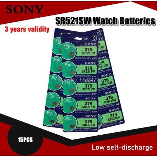 15pcs Sony 100% Original 379 SR521SW D379 SR63 V379 AG0 Watch Battery Button Coin Cell MADE IN JAPAN 100% Original Brand