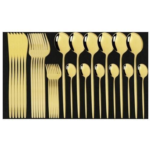 30Pcs Shiny Gold Cutlery Set Stainless Steel Dinnerware Set Knife Cake Fork Spoon Dinner Silverware Set Kitchen Tableware Set