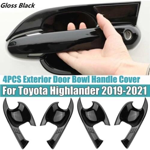 4PCS Exterior Door Bowl Handle Cover Set Left-Hand for Toyota Highlander RVA4 2019-2021 Car Handle Accessories Black