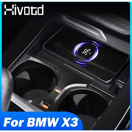 Hivotd Car Wireless Charger Center Console 15W Fast Phone Charging Plate Pad Interior Refit Accessories For BMW X3 G01 2018-2021