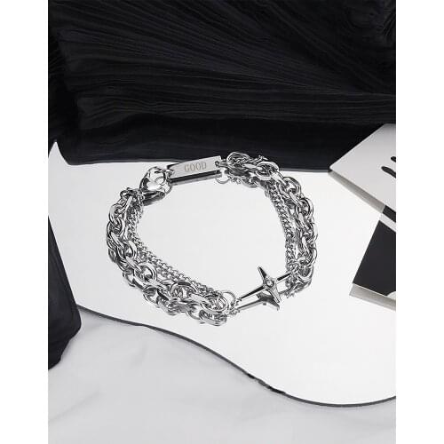 Personalized Men Fashion Simple Chain Bracelet Custom Words Symbol High Quality Titanium Steel Hip Hop Bracelets Nameplate Charm