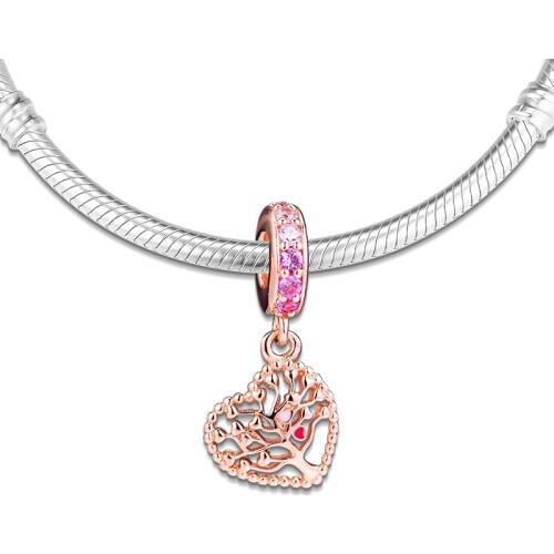 Beads fits for Necklaces Bracelets 100% 925 Sterling Silver Jewelry Rose Tree of Love Charms Free Shipping