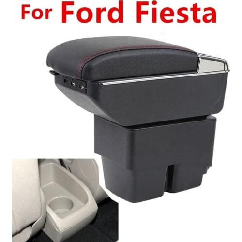 For Ford Fiesta 2009-2017 Center Centre Console Storage Box Leather Dual Layer Armrest Arm Rest 2011 2012 2013 2014 2015 2016