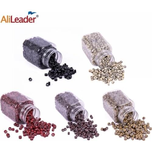 Cheap 1000Pcs Hair Extentions Micro Rings Links Beads 5.0*3.0Mm Micro Silicone Lined Rings For Hair Extensions Tool Kit Leeons