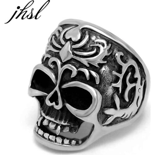 JHSL Big Large Men Punk Skull Skeleton Rings Stainless Steel Fashion Jewelry Cocktail Party Gift Size 7 8 9 10 11 12