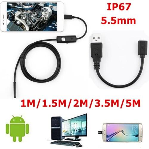 1/1.5/2/3.5/5M 5.5mm Endoscope Camera 720P Soft Cable Waterproof 6 LED Mini USB Endoscope Inspection Camera For Android PC