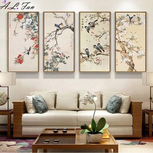 Chinese style flowers and bird painting, plum blossom bird songs, Background wall restaurant corridor decoration painting