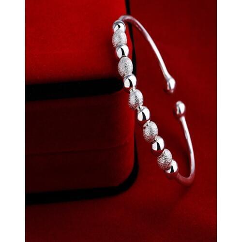 Fine Silver Color Lucky Beads Bangle cute Pulseira nice Cuff Bracelet Bangles For Women Jewelry pulceras y brazaletes mujer hot