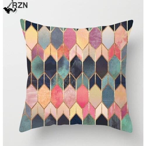 Colorful Geometry Pattern Cushion Covers Home Decorative Pillows Case Throw Pillows Cover Map Velvet Pillow Case For Sofa