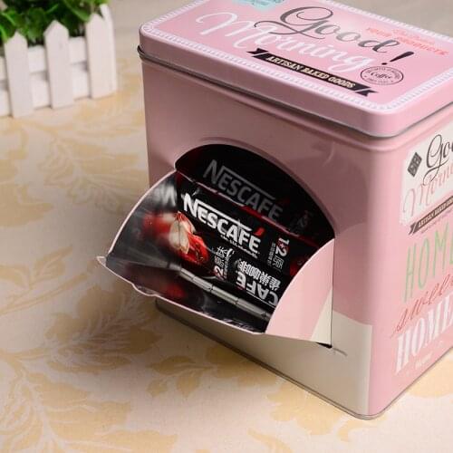 Creative Metal Home Storage Box for Coffee Pods Tea Bags Holder Snacks Candy Square Side Opening Organizer Boxes for Home Decor