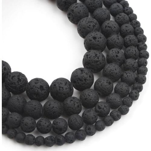 Natural Lava Beads Black Nano Rubber Volcanic Stone Round Rock Beads For Jewelry Making DIY Bracelet Necklace 4 6 8 10mm 15 inch