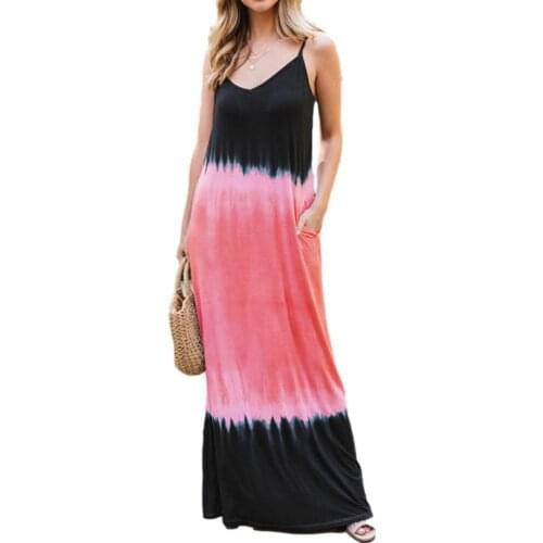 Summer bohemian dress womens retro print thin strap pocket sundress ladies casual loose sleeveless beach dress 2021