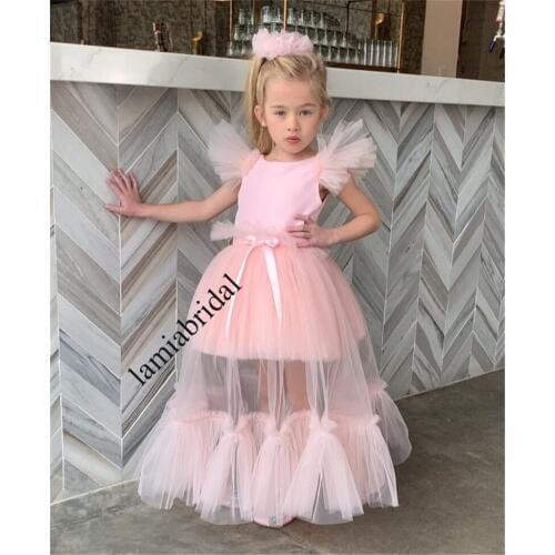 Lovely Pink Cheap Flower Girls Dresses For Weddings 2019 A Line Ruffles First Holy Communion Dresses Girls Birthday Party Gowns