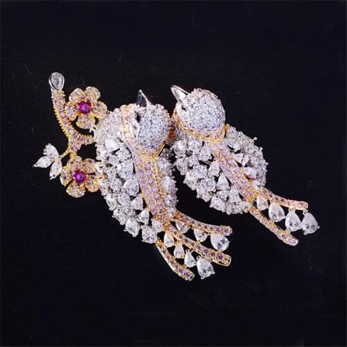 Fashion Lovely Lovebirds Brooches For Women Jewelry Gorgeous Zircon Crystal Costume Lapel Animal Bird Brooch Pin Badge Broche