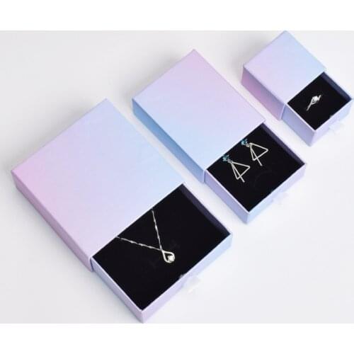 Fashion jewelry Three Size Fine Jewelry Set Box for Ring Necklace Rectangle Colorful Kraft Cotton Filled Cardboard Paper Boxes