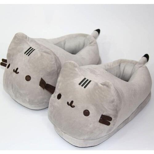 Cartoon Full Covered Cat Slippers Warm Winter Slides Soft Plush Doll Indoor Cute Anime Bedroom Shoes For Man Woman Home Use