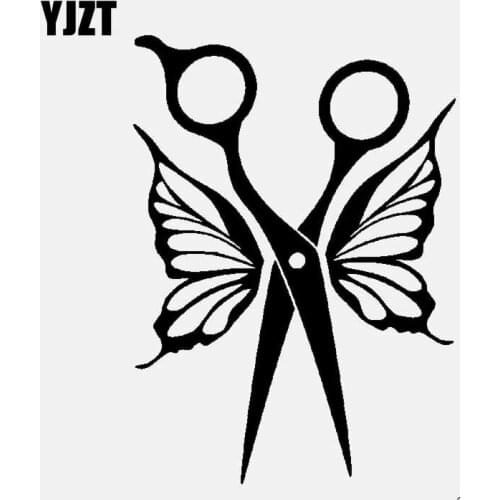 YJZT 11.2CM*15.5CM Vinyl Decal Hairdresser Scissors Butterfly Wings Car Stickers Art Black/Silver C24-0254