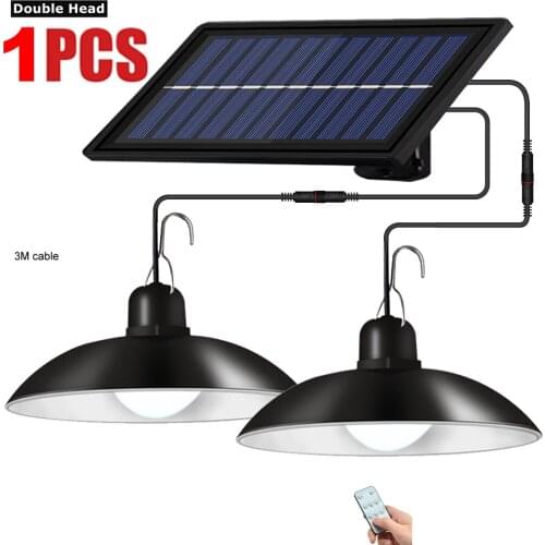 Remote 2 head Retro Lampshade Hanging Solar Pendant Light Solar LED Bulb 3M*2 Cord Modern Style indoor Camp Yard Chandelier lamp