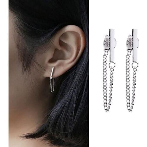 Simple Tassel Chain Dangle Earrings WomenWhite Gold Filled Long Silver Drop Edgy Earrings Jewelry Pendientes