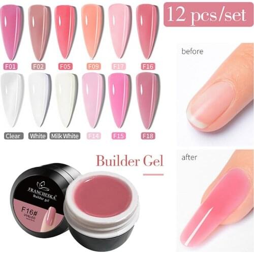 15ML 12 Colors Nail Extension Transparent Odorless Safe Nail Gel Made Of Natural Resin Organic Odorless Not Harm Your Nails