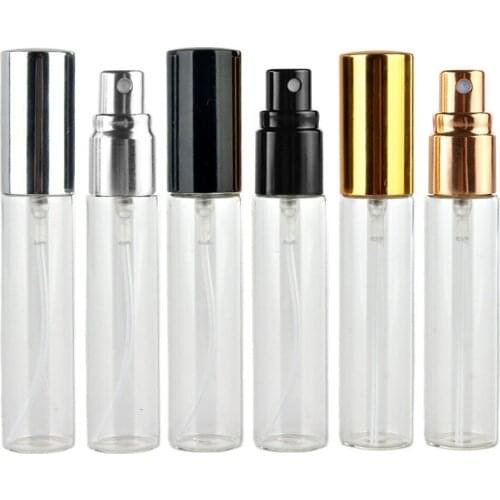 20pcs/lot 5ML 10ML 15ML Transparent Thin Glass Spray Bottle Sample Vials Portable Mini Perfume Atomizer Gold Silver Cap