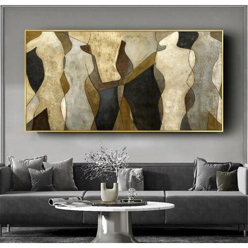 Classical Oil Painting Wall Art Picture Home Decor Canvas Painting Living Room Modern No Frame Dark gray and white gold leaf