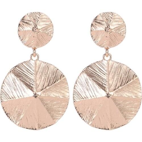 Geometric Two Circles Three-Dimensional Texture Punk Golden Rose Gold Alloy Dangle Earrings Drop Earrings For Women