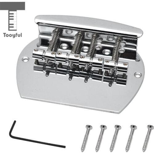 Tooyful Metal 4 String Guitar Saddle Bridge Tailpiece with Screws Wrench for Electric Guitar Accessory