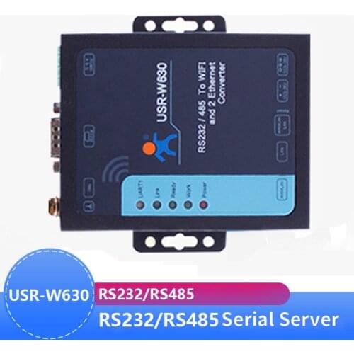 USR-W630 Ethernet Serial RS232/ RS485 to WiFi Convertor Server Modbus RTU to Modbus TCP Supports 2 Ethernet Ports, Modbus RTU