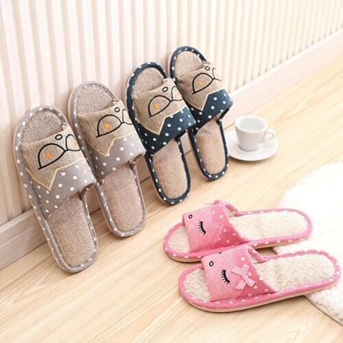 Women Print Flat Home Slippers Hemp Ladies Soft Bottom Shoes Warm Male Female Couple Indoor Open Toe Casual Footwear Plus Size