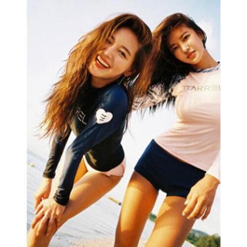 Womens Long Sleeve Rashguard Shirt & Shorts set of 2pc Color Block Print Tankini Swimsuit Surfing Snorkeling Swimming Suit SUN