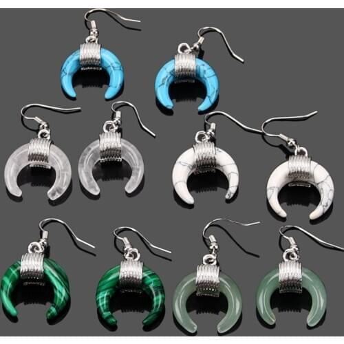 Natural Stone Crystal Horns Shape Drop Earrings Crescent Fashion Originality Earrings Womens Stylish Charm Jewellry