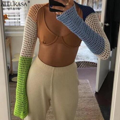Long Sleeve Tops Fashion Sexy Cropped T Shirt Womens Summer Autumn Mini Basic Cardigans Casual Beach Hollow Out Streetwear Shawl