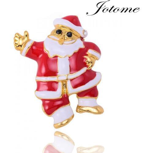 100pcs/2016 Fashion Jewelry Bearded Santa Claus Champagne Gold Tone Rhinestone Christmas Brooch