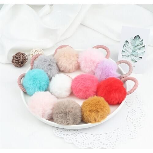 2Pcs/set Cute Korean Hair Ring Furry Soft Balls Headwear Girls Elastic Hair Bands For Children Holder Scrunchie Hair Accessories