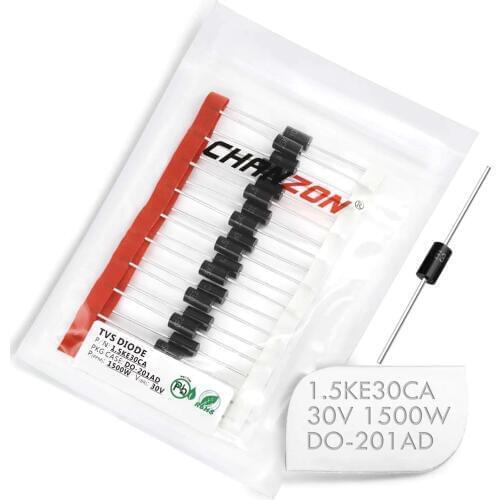 20 Pcs) TVS Diodes 1.5KE30CA 1500W 30V DO-201AD (DO-27) Bidirectional Channel 1500 Watt 30 Volt