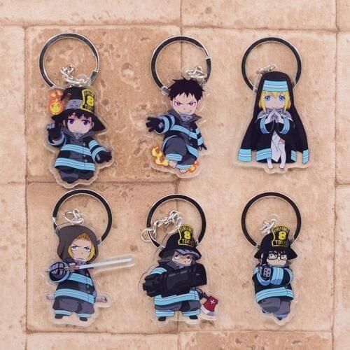 2020 Fire Force Keychain Double Sided Acrylic Keyring Pendant Anime Accessories Cartoon Key Chiain