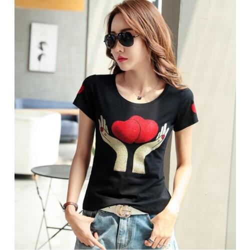 2021 Summer T Shirts For Woman Harajuku T-Shirt Womens love Letter Diamonds Cotton Tshirt Short Sleeve Casual Femme Tee Tops