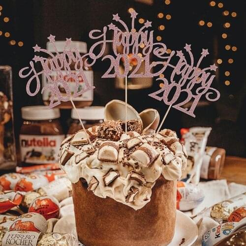30 Pcs New Year Party Dessert Decorations Happy 2021 Cake Toppers Party DIY Decoration Accessories Cake Decorating Supplies