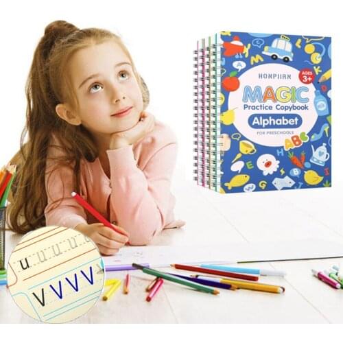 New 4 Books/Set Magic Exercise Book Reusable Children’s Toys Write English Numbers And Letters Montessori 3D Calligraphy Learn