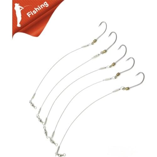 5pcs 18-36cm steel wire fishing line with anti winding hook, swivel hook, steel wire hook can rotate 360 degrees