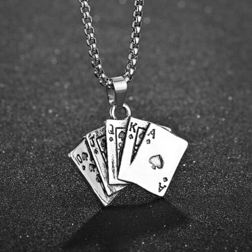 Necklaces for Women Men Stainless Steel Playing Cards Pendant Necklace 10 J Q K A Christmas Gift Boho Jewelry Accessories