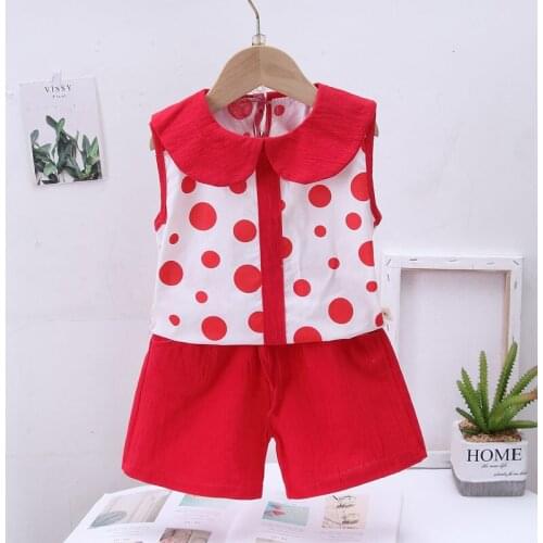 2021 Fashion Children Summer Baby Girls Clothes Kids Cotton Out flowers Dot T Shirts Short 2Pcs/sets Infant Toddler Tracksuits