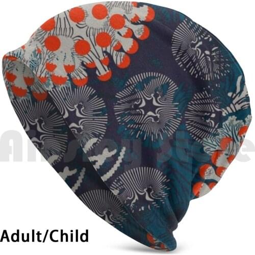 Design Beanies Knit Hat Hip Hop Orla Kiely Retro Pettern Scandinavian Flower Mid Century 70s