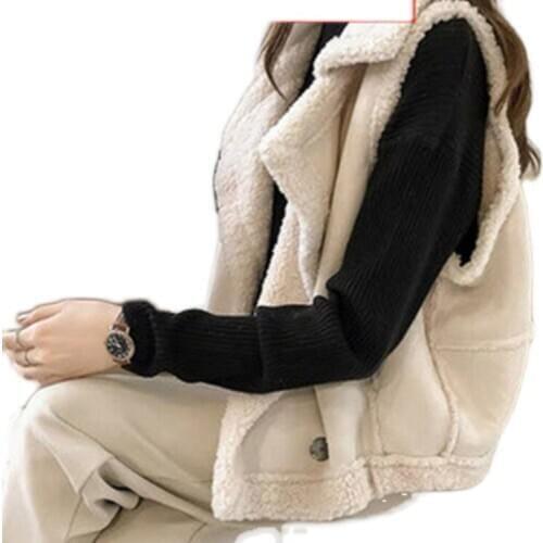 FNOCE 2021 new spring womens vest warm fashion trends casual streetwear solid slim suede coats vest for women