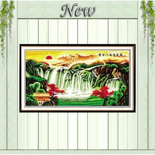 Mountain sun river scenery painting counted printed on canvas DMC 14CT 11CT chinese Cross Stitch Needlework Sets Embroidery kits