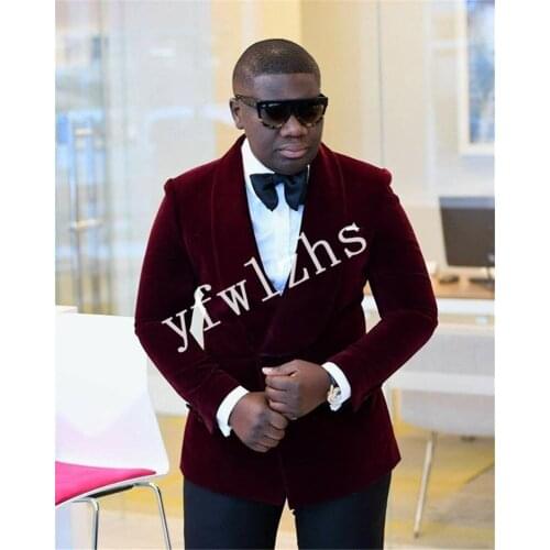 Handsome Velveteen Groomsmen Shawl Lapel Groom Tuxedos Mens Wedding Dress Man Blazer Prom Dinner (Jacket+Pants+Tie) A225