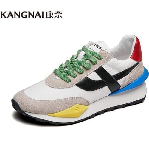 KANGNAI Chunky Sneakers Woman Casual Shoes Platform Thick Sole Comfortable Female Patchwork Sports Shoes