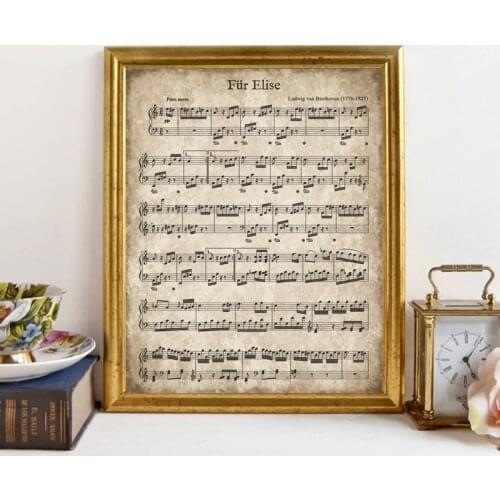 Fur Elise Vintage Sheet Music Poster Beethoven Classical Piano Music Print Christmas Painting Picture Song Decoration Canvas